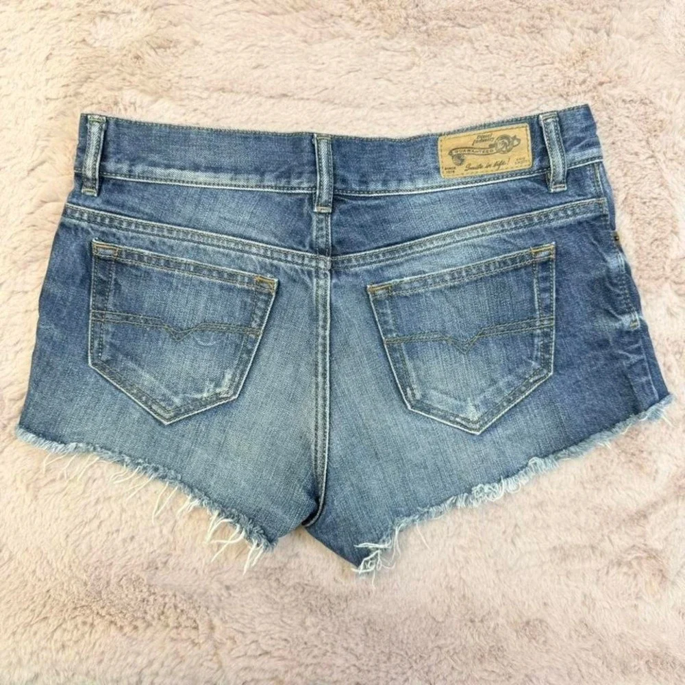 Vintage y2k diesel low rise micro denim cut off shorts, womens 25,‎ frayed hem